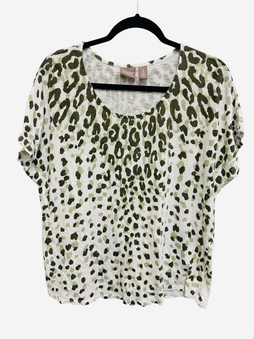 Chico’s Stella Tee in Summer Leopard green and white animal print Size 3/XL